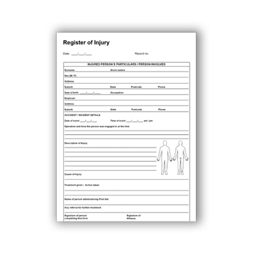 Register of Injuries Pad